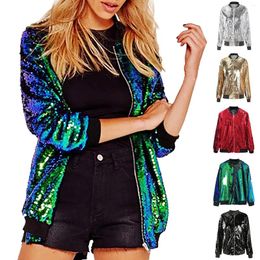 Women's Jackets Women Loose Sequin Baseball Jacket Casual Long Sleeve Glitter Party Shiny Lapel Coat Rave Outerwear