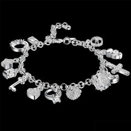 Chain Kcrlp Fashion 925 Sterling Sier Fine Zircon Heart Shaped Key Pendant Bracelet Suitable For Womens Party Gifts Wedding Accessori Dhdjn