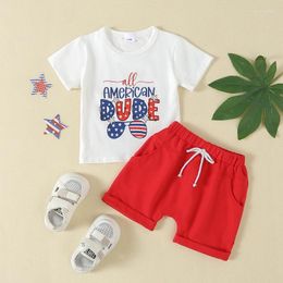 Clothing Sets FOCUSNORM 1-5Y Summer Kids Boys Clothes For Independence Days Letter Sunglasses Print Short Sleeves T-Shirt And Shorts