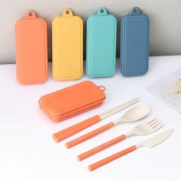 Portable Picnic Tool Wheat Straw Folding Cutlery Set Removable Knife Fork Spoon Chopsticks ZZ