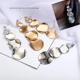 Stud Earrings 2pairs/set Golden Silver Color Long Tassel For Women Fashion Round Disc Earings Girls Jewelry Gift