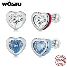 Stud Earrings WOSTU 925 Sterling Silver Simple Colourful Zircon Heart For Women Blue White S925 Wedding Jewellery Gift FIE1352