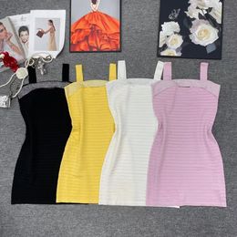 Basic Casual Dresses 2024 Designer Luxury Knitted Slip Dress High Quality Sexy One-shoulder Women Wrap Hip Skirt Hollow Out Hot Girls