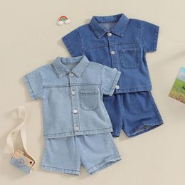 Clothing Sets Summer Baby Boys Set Infant Clothes Denim Pocket Short Sleeve T-shirts Shorts 2PCS Toddler Kids Casual Suit Tracksuits