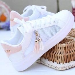 Fitness Shoes 2024 Summer Openwork Mesh Breathable Low-top Girls Wild Flat Casual White Sports For Women With Tassel