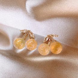 Stud Earrings Japanese And Korean Small Cherry Niche Design Sense Zircon Cute Sweet Fruit Summer Fresh Fine For Women.