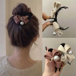 Hair Clips Barrettes Pearl bow ponytail clip sweet plush hair claws Korean fashionable elegant and soft suitable for girls clips