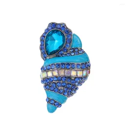 Brooches Shinning Blue Conch For Women Unisex Full Rhinestone Enamel Pretty Sea Shell Party Office Brooch Pin Gifts