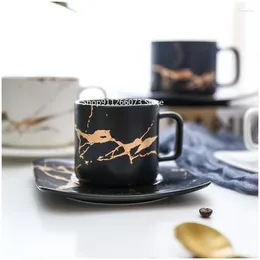 Mugs Marble Coffee Cup Black And White Saucer Cup. High Quality Set Cups