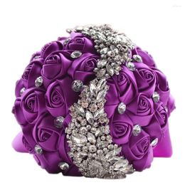 Wedding Flowers Glitter Purple Crystal Silk Rose Bouquet Rhinestones Sequins Bridal Bouquets