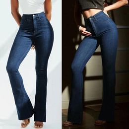 Women's Jeans Spring Autumn Dark Blue Women Casual High Waist Pants Trousers Pockets Classic Denim Streetwear Stretch Lady