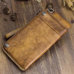 Wallets Handmade Leather Long Wallet Retro Multi-card Men's Large-capacity Zipper