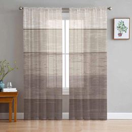 Curtain Wood Grain Striped Country Khaki Gradient Voile Sheer Curtains Living Room Window Tulle Bedroom Drapes Home Decor