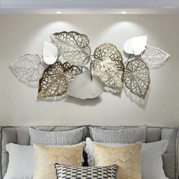 Decorative Figurines American Three-dimensional Living Room Sofa Background Creative Leaves Wrought Iron Light Luxury Wall Decoration Dream