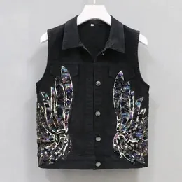 Women's Vests Korean Fashion Denim Vest Women 2024 Spring Summer Coats Sequined Sleeveless Short Jacket Female Jean Waistcoat Outerwear