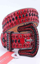 Genuine Leather Red Rhinestone Belt Luxury Designer Cowboy Belt Bling Dimond Studded Belts For Woman Man Cinturones Para Hombre AA7905652