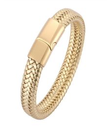 Trendy Gold Colour Punk HandWoven Leather Wrap Bracelet for Men Jewellery Wrist Bracelet1240148