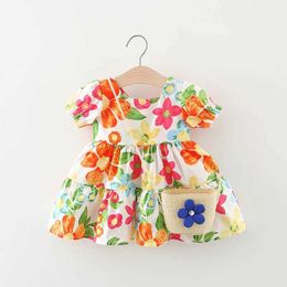 Girl's Dresses 2 pieces/set Summer Baby Dress Bag Girl baby full of colorful flower print bubble sleeve princess dress