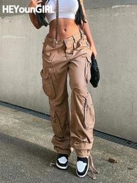 Women's Pants Harajuku Hip Hop Casual Low Waist Cargo Women Khaki Pocket Fashion Jeans Lady Cotton Streetwear Denim Trousers