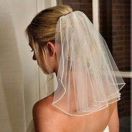 Wedding Hair Jewellery Crystal Bridal Veils Short 1 Tier Veil Comb Wedding Party Bride Hair Accessories for Women and Girls White Ivory