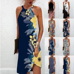 Fashion Casual Printed Halter Hollow Dress Womens Clothing