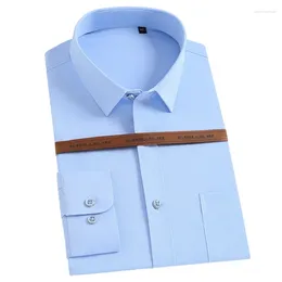 Men's Dress Shirts Solid Non-iron Stretch Mens Long Sleeve Buiness Formal Shirt For Men Regular Fit With Front Pocket Anti-Wrinkle