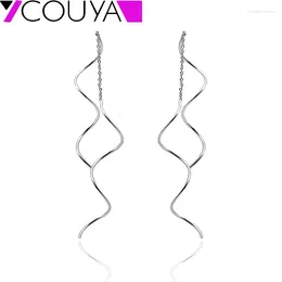 Stud Earrings Stainless Steel Long For Women Silver Color And Rose Gold Spiral Wave Fashion Hanging Ladies