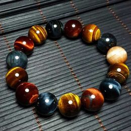 Beaded Natural Tiger Eye Bracelet 14mm Bead Jewellery Accessories Multi Colour Stone Mens