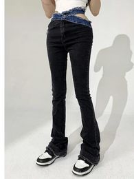 Women's Jeans TVVOVVIN Spicy Girl Design Feel Spliced Hollow Out Flare Pants 2024 Spring High Street Slim Waist 8CWN