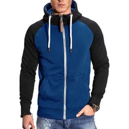 Mens Hoodies Sweatshirts Autumn and Winter New Mens Hoodie Warm Street Clothing Fashion Coat Patch Work Hooded Sweater Casual Loose Wool Zipper Coat 240425