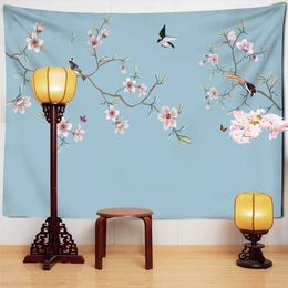 Tapestries Flower And Bird Painting Orchid Fresh Tapestry Wall Hanging Simple Chinese Bohemian Style Dormitory Room Decor