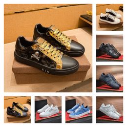 Mens Pilip Plein Shoes Low-tops Lace-Up Luxury Designer Fashion Classic Black Scale Athleisure High Quality Leather Skulls Pattern Casual Board Sneakers Size 38-44