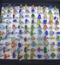 Whole mixed lots 100 cat eye gemstone silver p Rings01236150959