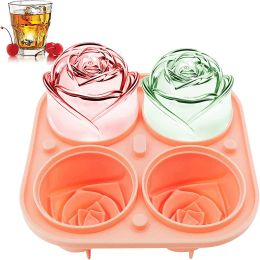 Tools 3D Large Ice Cube Trays 2.5 Inch Rose Ice Molds 4 Giant Cute Flower Shape Ice Silicone Mould For Cocktails Juice Whiskey Freezer