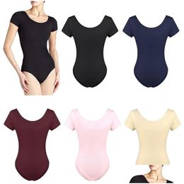 Stage Wear Dpois Women Short Sleeve Stretchy Professional Ballerina Ballet Dance Leotard Female Gymnastics Workout Sports Bodysuit Dro Ottr8