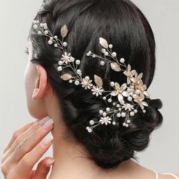 Hair Clips Elegant Women Accessories Bridal Headband Crystal Pearl Leaves Hairband Head Ornament Jewelry For Wedding Headpiece