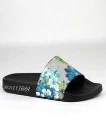 mens and womens blue flower blooms rubber slide sandals Floral pattern printed Coated canvas slipon flats slippers1808613