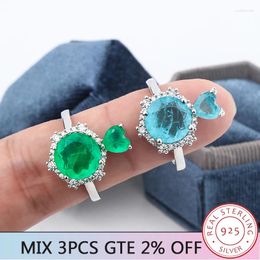 Cluster Rings Fashion Paraiba Ring For Women Exquisite Round Emerald Zircon High Quality Engagement Jewellery Anniversary Gift