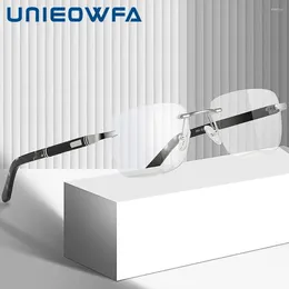 Sunglasses Frames UNIEOWFA Rimless Glasses For Men Optical Prescription Eyeglasses Frame Male Designer 2024 Myopia Spectacles