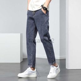 Men's Jeans Spring and Autumn New Men's Jeans Slim Fit Small Straight Leg Edition Trendy Elastic Youth Casual Elastic Waist Jeans Plus Size Pants