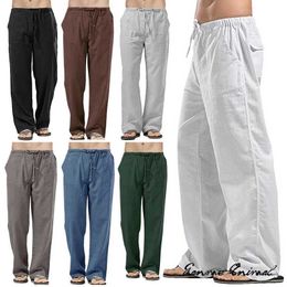 Men's Pants Fashionable mens linen wide pants Trousers Korea oversized sports street clothing mens spring yoga pants casual mens clothing sports pantsL2404