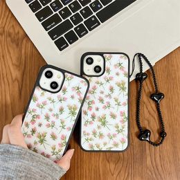 Cell Phone Cases Flower Rose Floral Pattern Printing With Lanyard Soft Cover Case For iPhone 15 14 13 12 Pro Max Shockproof Protective Phone Case J240426