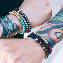 Charm Bracelets 6mm Hematite Tiger Eyes Stone Beads Bracelet Skull Men For Women Jewellery Pulsera Hombre Armband Accessories Bileklik