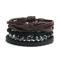 Charm Bracelets Simple Vintage Multilayer Winding Bracelet Braided Leather Jewelry Men's Set