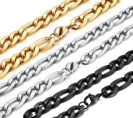1012mm Width Titanium Stainless Steel Figaro Chains Necklace For Men Male Boy Large Long Choker8703223