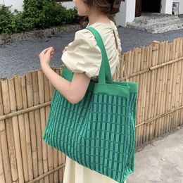 Evening Bags Knitting Wool Women Handbag Chequer Chess Design Eco Big Shopping Bag Decoration Purse Checks Shoulder Tote For Ladies