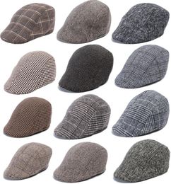 Autumn Winter Men Newsboy Hat Plaid Berets British Western Style Wool Advanced Flat Cap Classic Vintage Striped Beret3859929