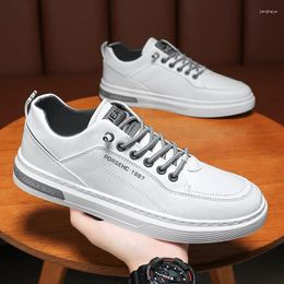 Casual Shoes Men's 2024 Spring Leather Trendy Versatile Lightweight White Sneakers