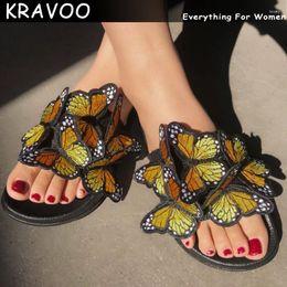 Slippers KRAVOO Shoes For Women Butterfly Decoration Female Sandals Flat Ladies Outdoor Beach Summer