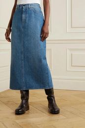 Skirts Women Skirt The R W 2024 Spring And Summer Solid Colour Cotton Washed Slit Casual Denim Maxi